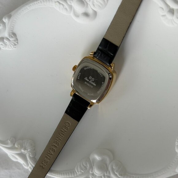 Sku‎ 0487 vintage vibe retro mini watch gold black leather strap + in a gift bag main image 4